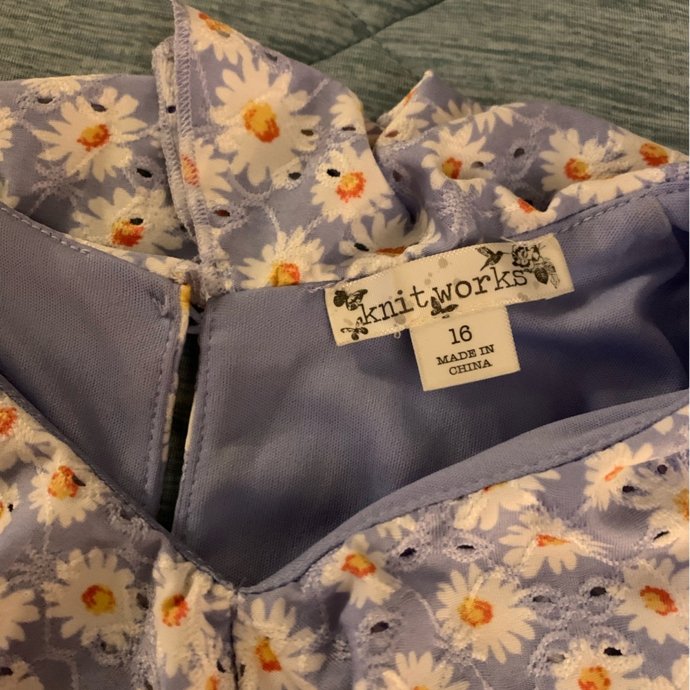 Girl’s baby blue w/daisies lined dress size 16 - Picture 5 of 7